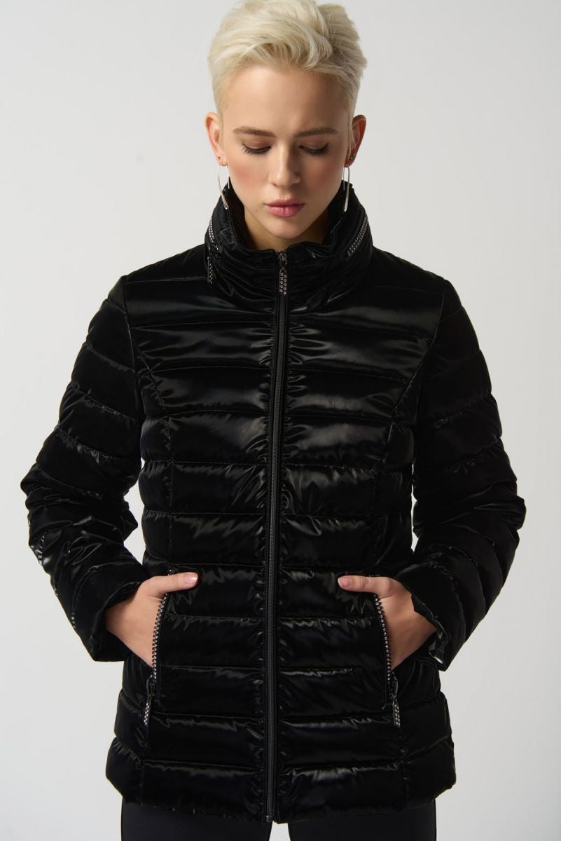 Metallic puffer 2024 jacket black